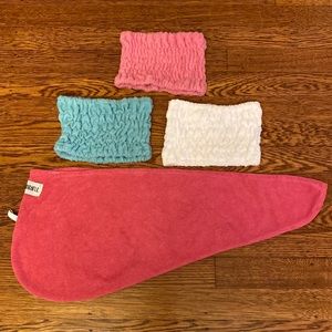Turbie Twist Set of 4 Items 1 Pink Head Towel 3 Pink, Blue, & White Headband